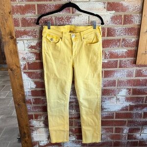 True Religion Y2K Cora Mid Rise Straight Leg Stretch Butter Yellow Sz 28 Jeans